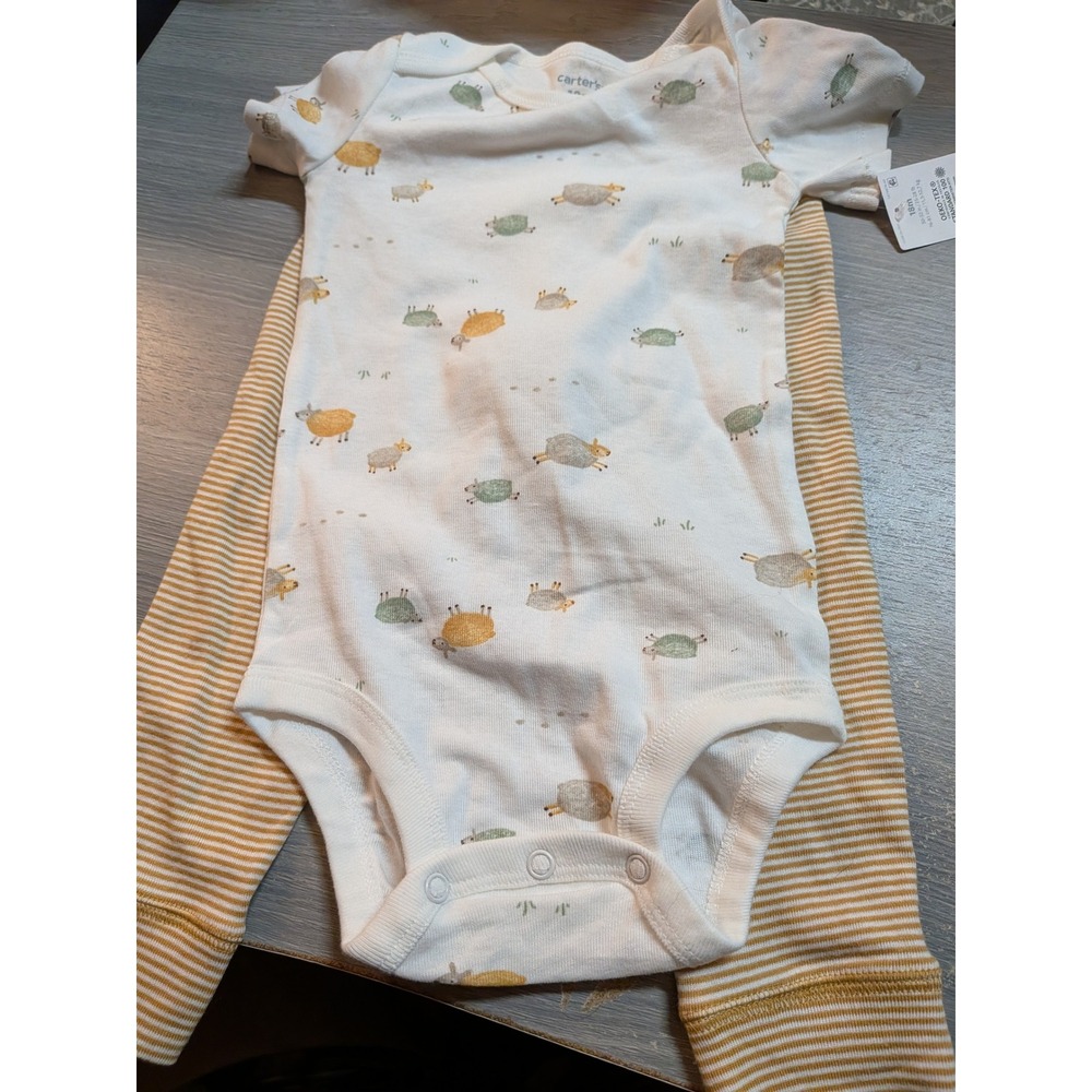 Carters Baby 3-Piece Sheep Bodysuit and Striped Pants Set Yellow White 18M NWT